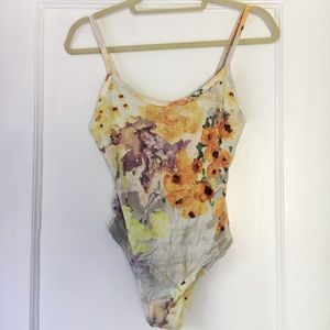 SOLD Hand Printed Floral Watercolor Bodysuit